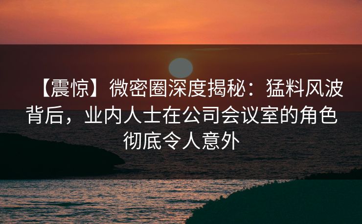 【震惊】微密圈深度揭秘：猛料风波背后，业内人士在公司会议室的角色彻底令人意外
