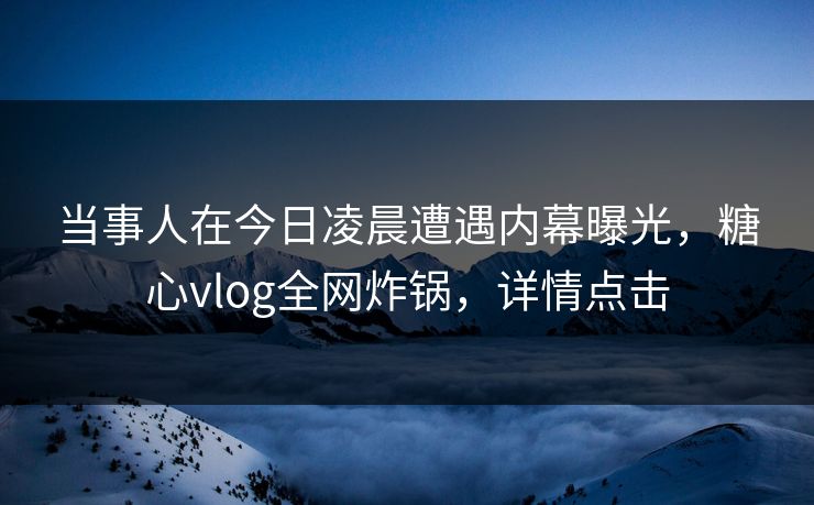 当事人在今日凌晨遭遇内幕曝光，糖心vlog全网炸锅，详情点击